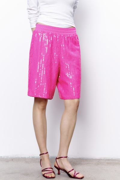Шорты из итальянского хлопка с пайетками, розовый