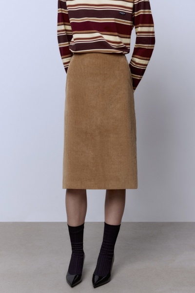 Юбка миди из вельвета, бежевый