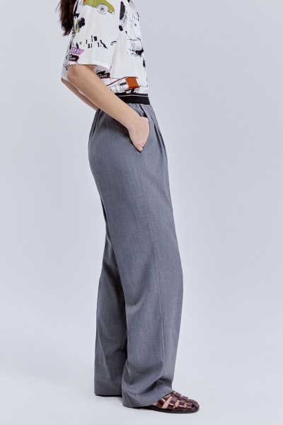 Брюки из итальянской премиальной шерсти Лана супер 100 на контрастной резинке, серый