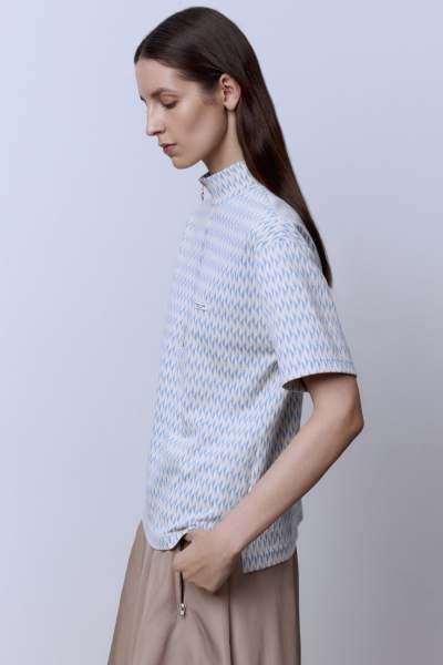 Поло на молнии из джерси жаккард, голубой