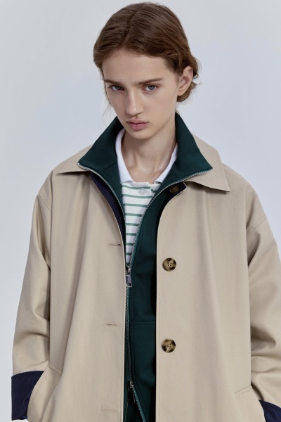 Плащ двусторонний из габардина и нейлона, бежевый