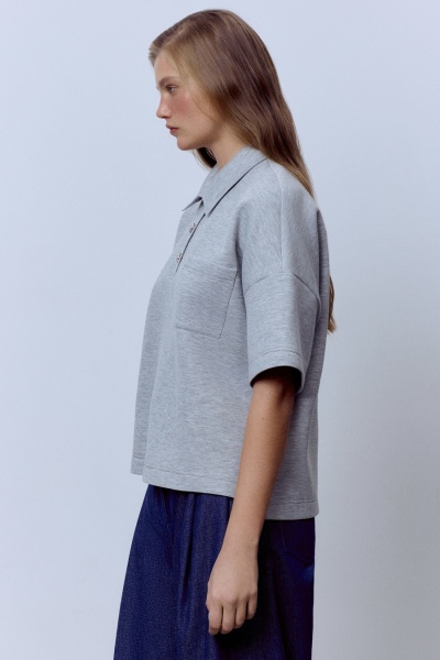 Поло из хлопкового джерси с кристальными пуговицами, серый