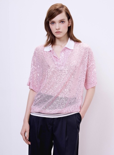 Поло с пайетками, розовый