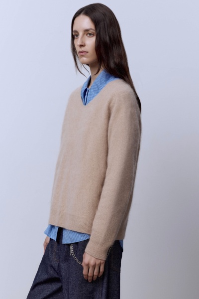 Свитер с V-вырезом из шерсти с кашемиром, бежевый