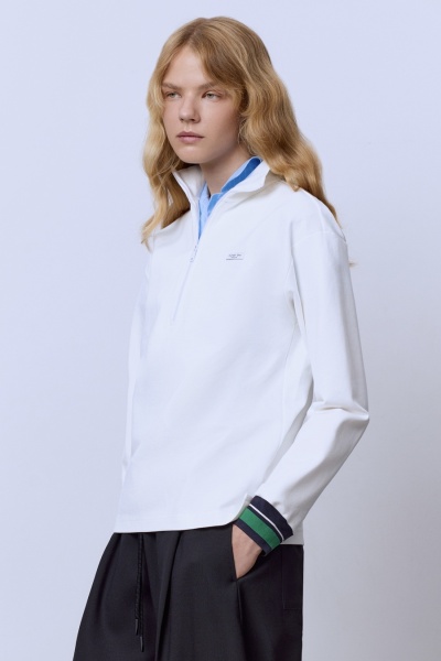 Поло на молнии с длинным рукавом, белый