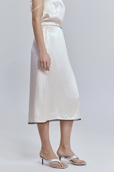 Юбка с кружевом из атласа, молочный