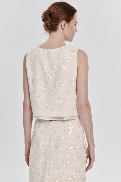 Топ из твида с бисером и пайетками, молочный