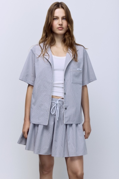 Рубашка в клетку из итальянского хлопка, бежевый/серый