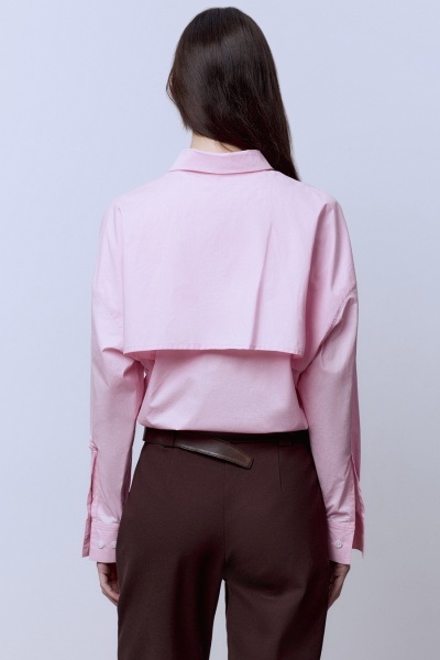 Рубашка с кокеткой на кулиске, розовый