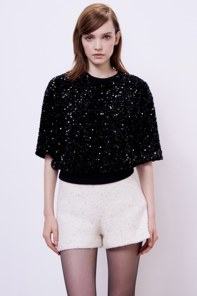 Топ из бархата с пайетками, черный