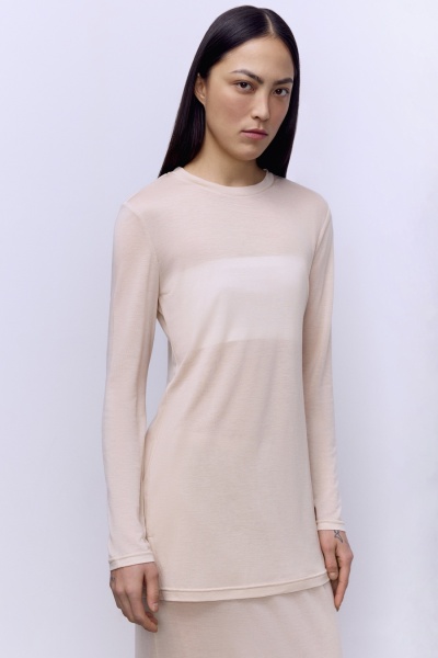 Лонгслив из тонкого тенселя, бежевый