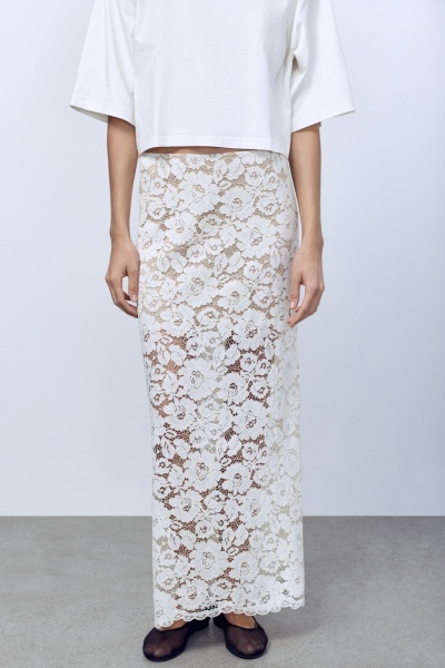 Юбка-макси из кружева, кремовый