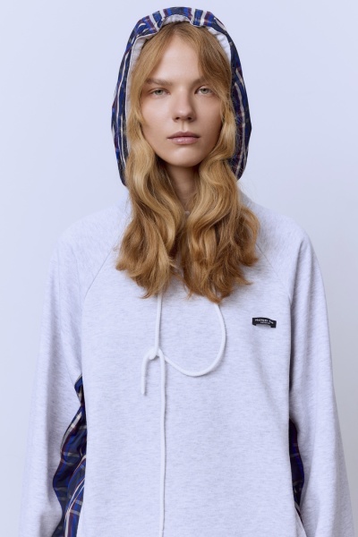 Худи из футера с нейлоном, серый меланж