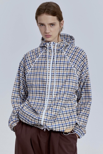 Ветровка с принтом «гусиная лапка» и капюшоном, мультиколор