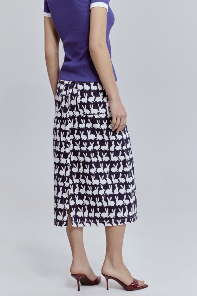 Юбка прямая из лёгкого денима с принтом «кролики», синий