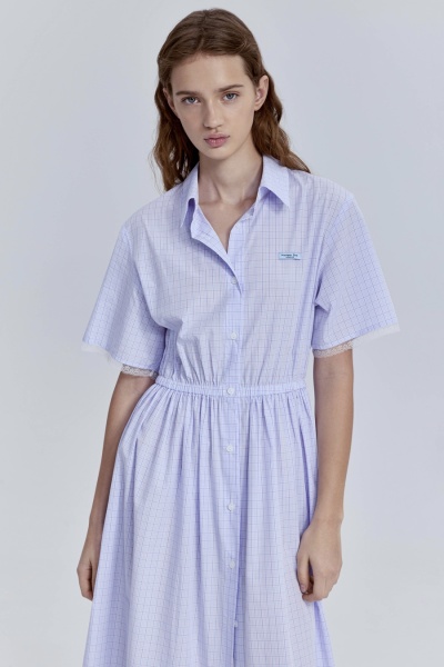 Платье в клетку из итальянского хлопка с кружевом, мультиколор