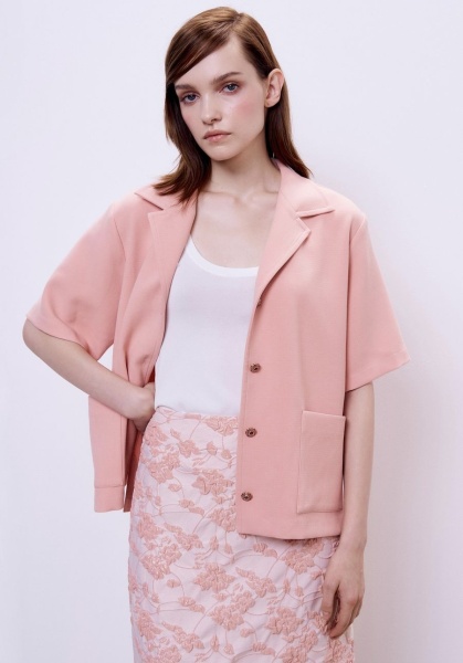 Рубашка бокси из поливискозы с кристальными пуговицами, персиковый