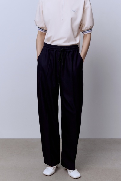 Брюки-бананы из шерсти, синий