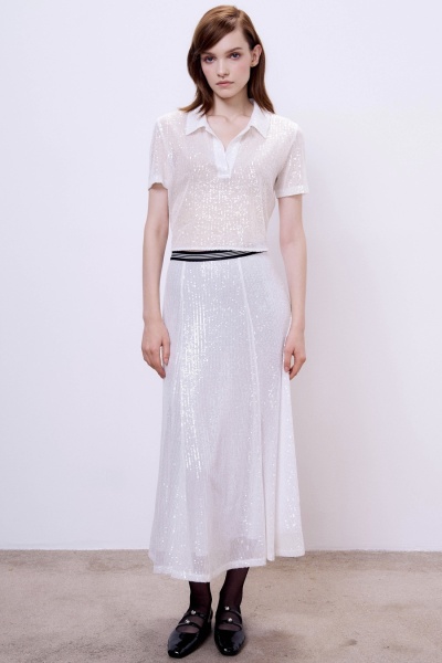 Юбка-годе с пайетками, белый
