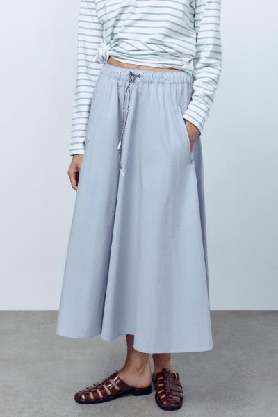 Юбка-солнце из итальянского вареного хлопка, голубой