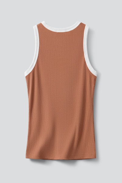 Топ из хлопковой рибаны с контрастной отделкой, терракотовый