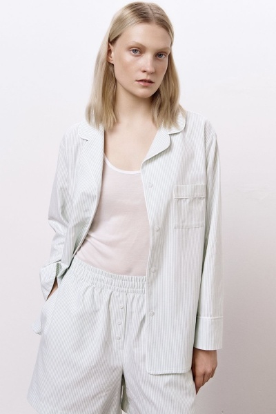 Рубашка пижамная с длинным рукавом в полоску, мятный