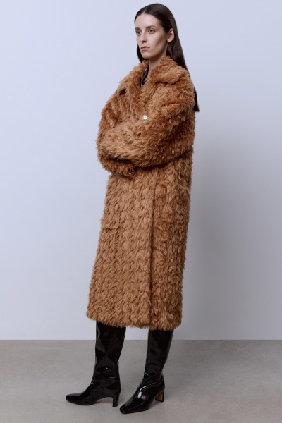 Шуба из экомеха на подкладке, персиковый