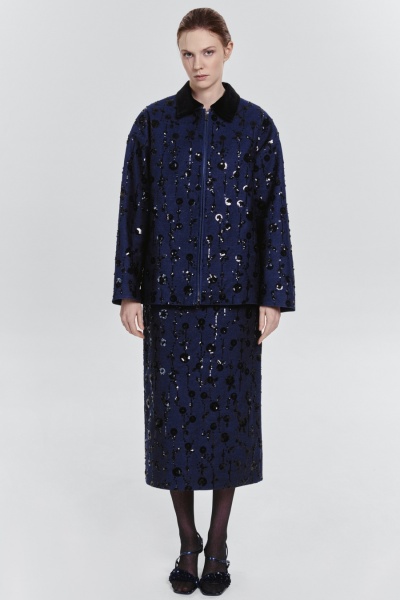 Бомбер из расшитого денима, синий