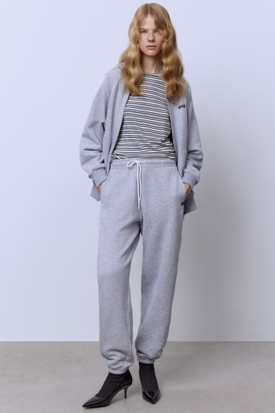 Брюки из футера с начёсом, серый меланж