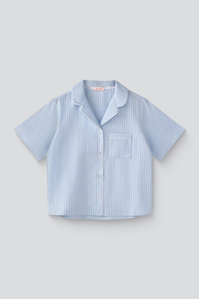 Рубашка пижамная в широкую полоску с коротким рукавом, голубой