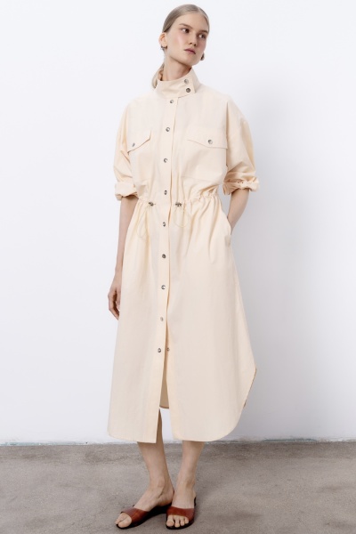 Платье из итальянского варёного хлопка на кнопках, персиковый
