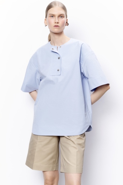Топ из итальянского вареного хлопка на кнопках, голубой