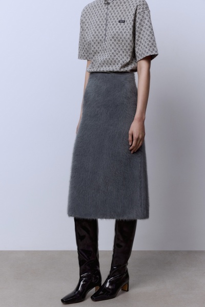 Юбка из ангоры с разрезом, серый