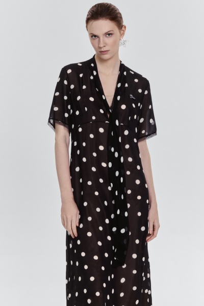 Платье в горох из шифона, чёрный