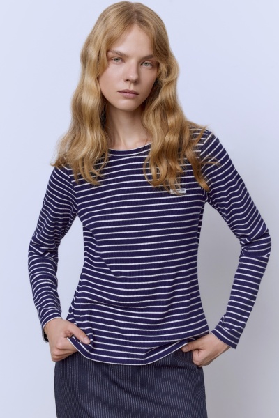 Лонгслив в полоску из рибаны, синий/белый