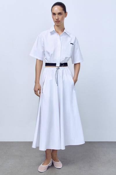 Юбка-солнце из итальянского вареного хлопка, белый