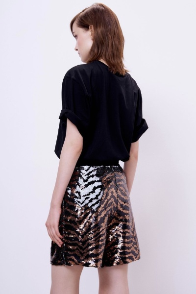 Шорты с пайетками и тигровым принтом, бронза-черный