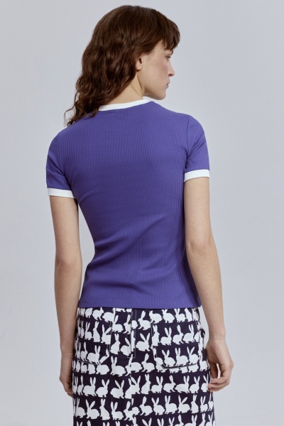 Футболка из хлопковой рибаны с контрастной отделкой, васильковый