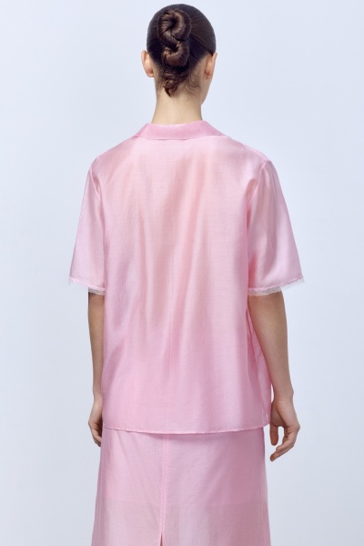 Рубашка из батистовой вуали с кружевом, розовый