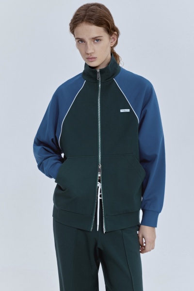 Толстовка на молнии с кантом, изумрудный-синий