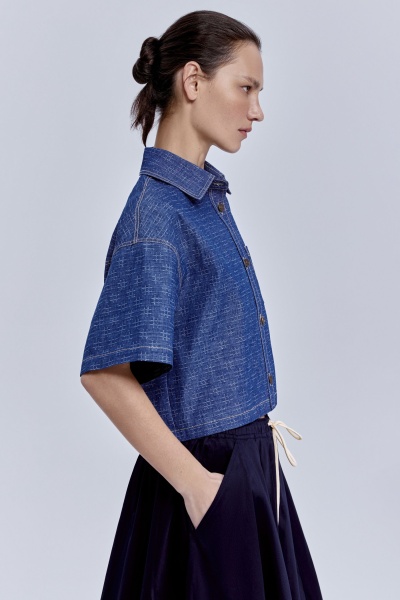 Рубашка-кроп из лёгкого денима, синий