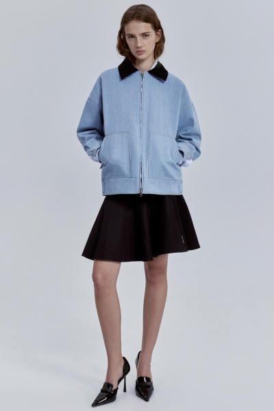 Куртка из денима с вельветовым воротником, голубой