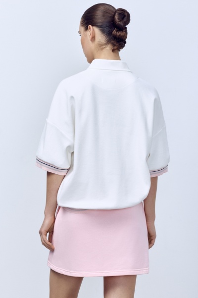 Поло из пике с контрастным подвязом, молочный