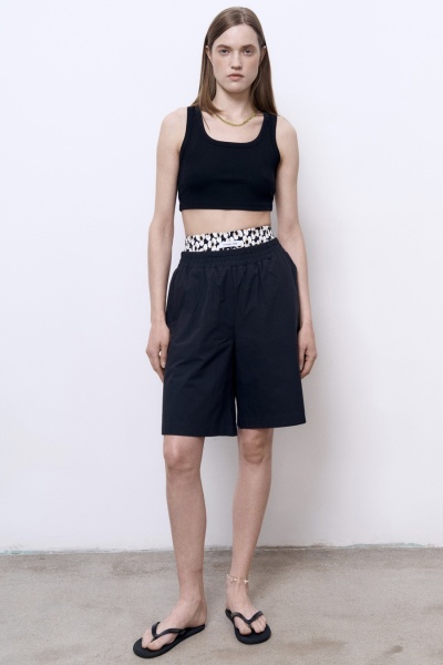 Шорты пижамного кроя из итальянского вареного хлопка, чёрный