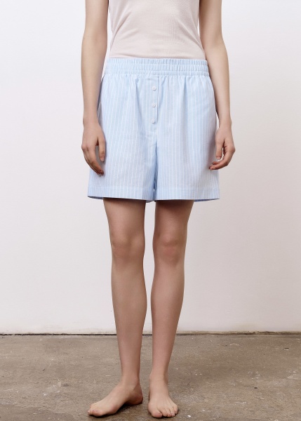 Шорты пижамные лен с хлопком в широкую полоску, голубой