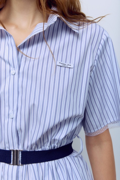 Платье в полоску из деликатного итальянского хлопка с кружевом, синий