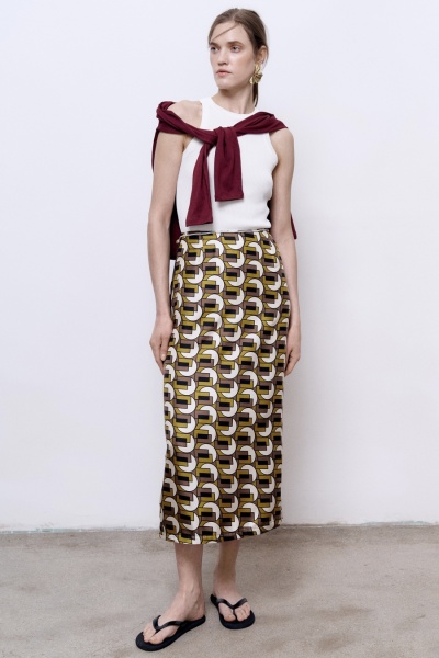 Юбка из шёлка с принтом, жёлтый