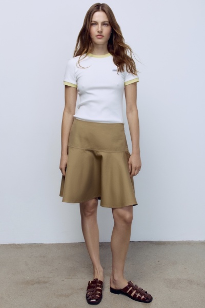 Юбка-солнце мини, бежевый