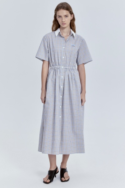 Платье в клетку из итальянского хлопка с белым воротником, мультиколор