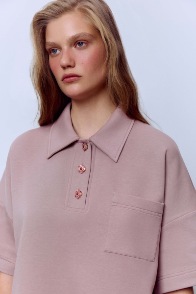 Поло из хлопкового джерси с кристальными пуговицами, телесный
